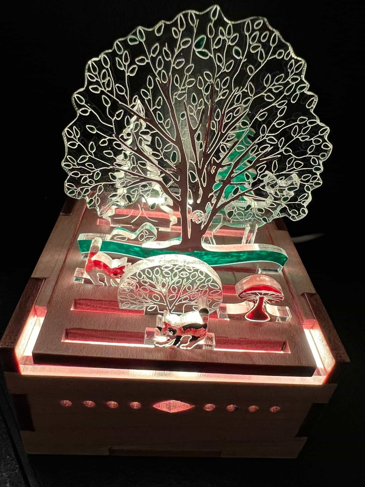 Maple wood box with acrylic scene designs