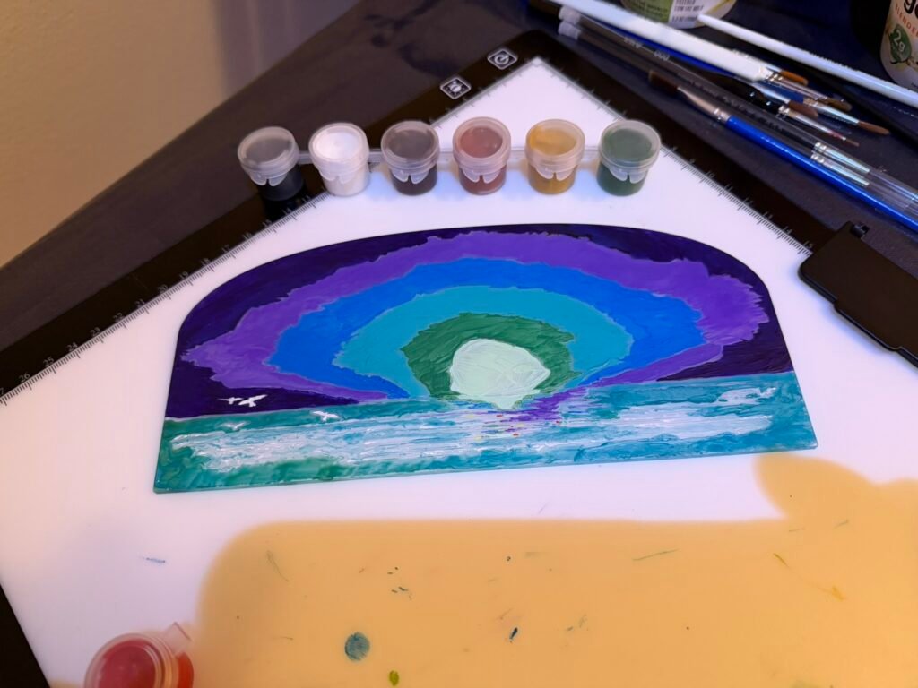 Inspired by a sunrise on St. Augustine Beach, Florida - fills a Goldiblox Grandeur stage